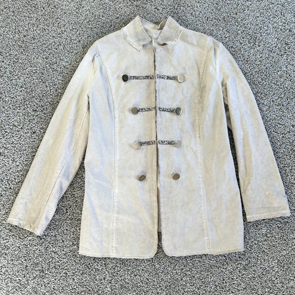 Womens Sz L/XL Ivory Military-Style Jacket With Decorative Buttons - Picture 2 of 10